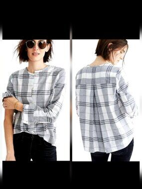 Madewell Plaid Collarless Button-Down Shirt